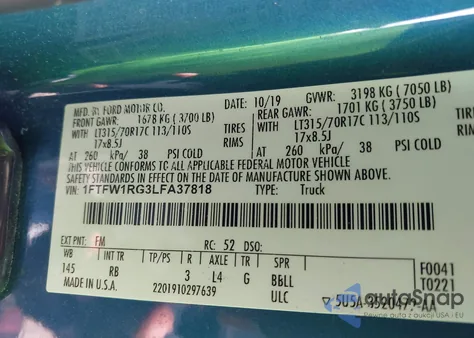 2020 Ford F-150 Raptor from USA, damaged, VIN 1FTFW1RG3LFA37818